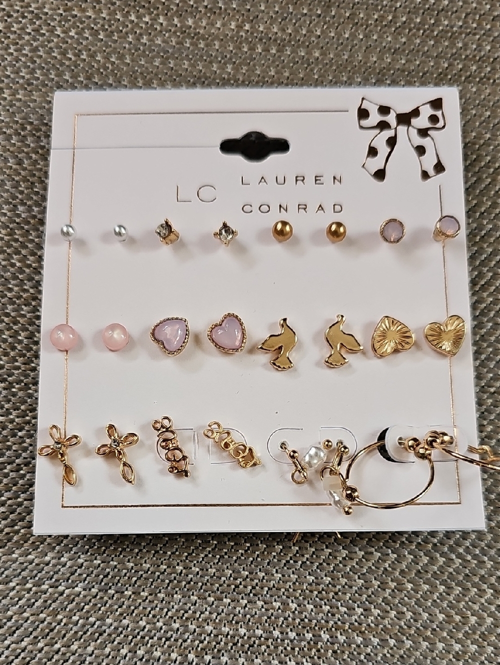 Lauren Conrad Women's Pink and Gold Earring Set - 12 Pairs